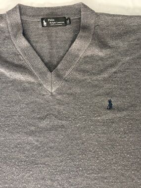 Polo Ralph Lauren 100% Cashmere Sweater Mens XL Gray V Neck Knit